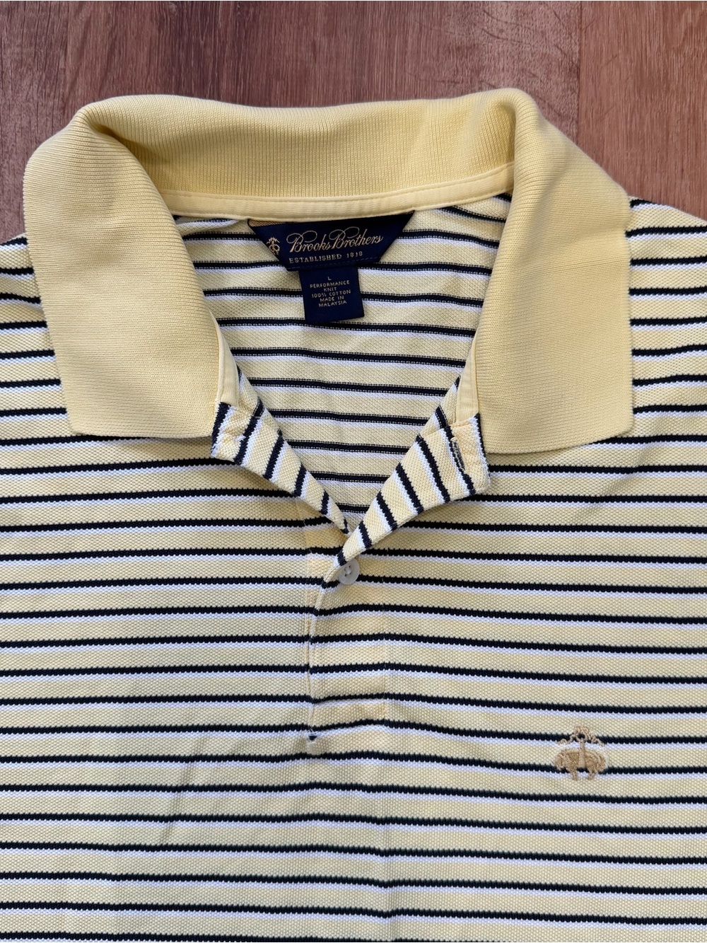 Brooks Brothers Golden Fleece Polo Shirt Mens Large Yellow Striped Short Sleeve